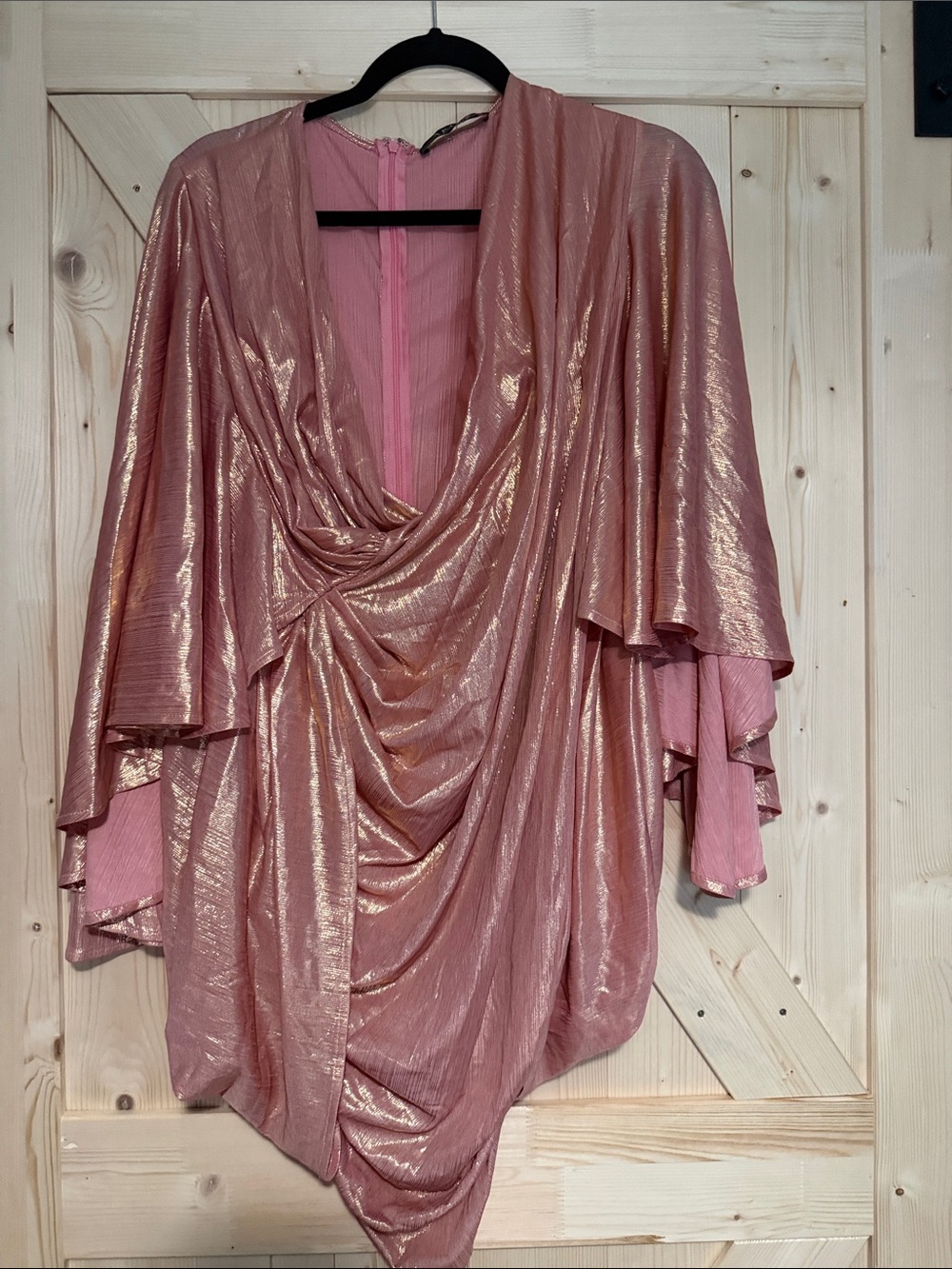 AKIRA Rose Gold Shimmery Draped Cowl Blouse